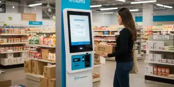 Customer using an automated returns kiosk in a modern retail store