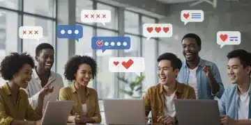 Happy customers engaging with a brand, symbolizing strong brand advocacy and positive referrals.