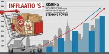 Shopping cart with increased prices and inflation graph illustrating consumer spending decline due to tariffs.