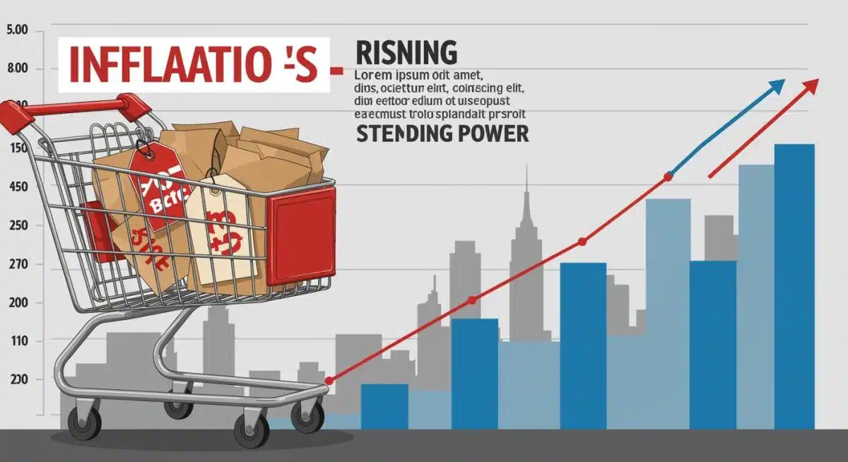Shopping cart with increased prices and inflation graph illustrating consumer spending decline due to tariffs.