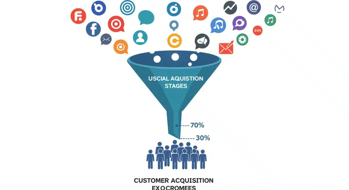Customer acquisition funnel demonstrating new audience reach through social media