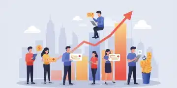 Illustration of customers engaging with loyalty programs, showing financial growth