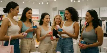 Diverse influencers engaging with products in a modern US retail store