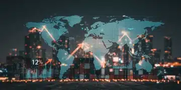 Global e-commerce supply chain network with digital overlay and risk mitigation graph.