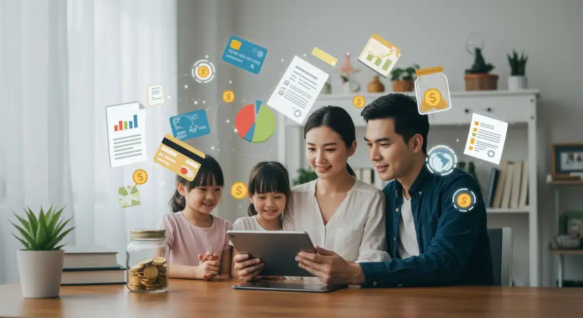 Family budgeting on a tablet, illustrating household financial planning and consumer adjustments to economic changes.