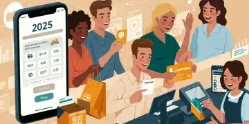 Illustration of diverse customers engaging with a modern loyalty program in 2025, showing digital rewards