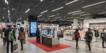 Modern retail environment with shoppers and digital integration