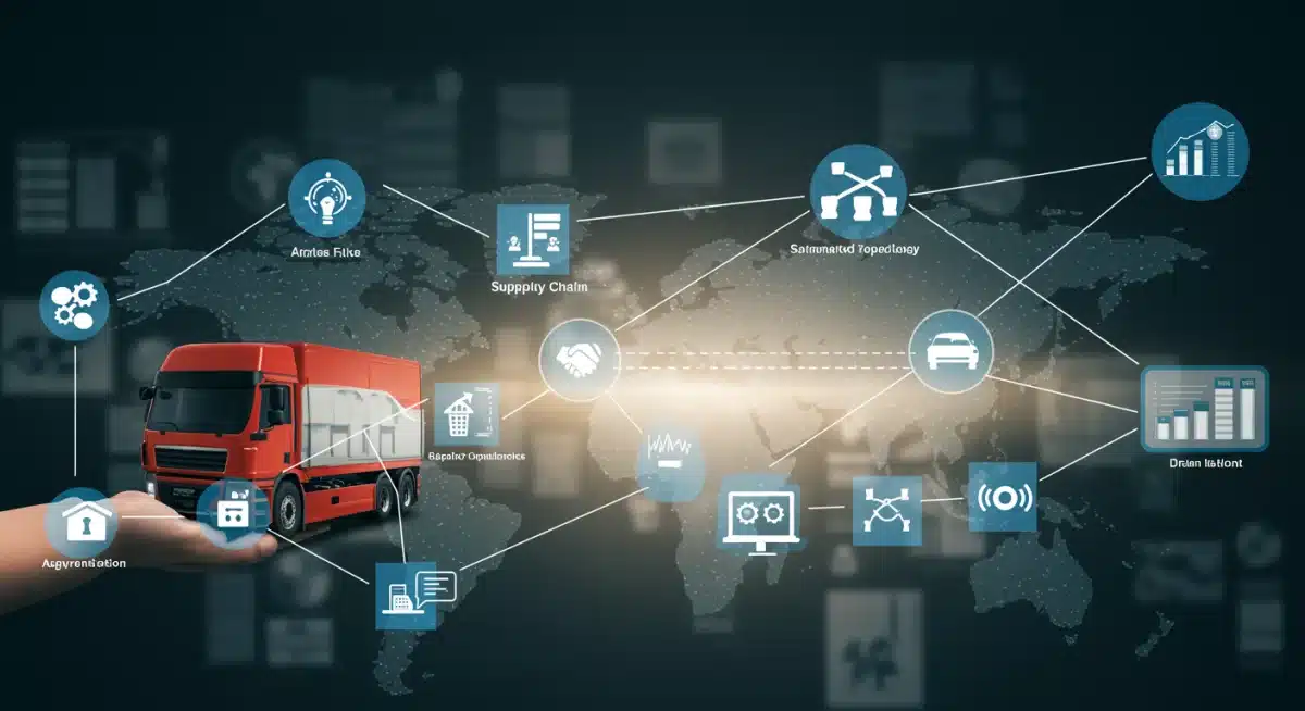 Optimized supply chain network with digital overlay, demonstrating technological impact on logistics.
