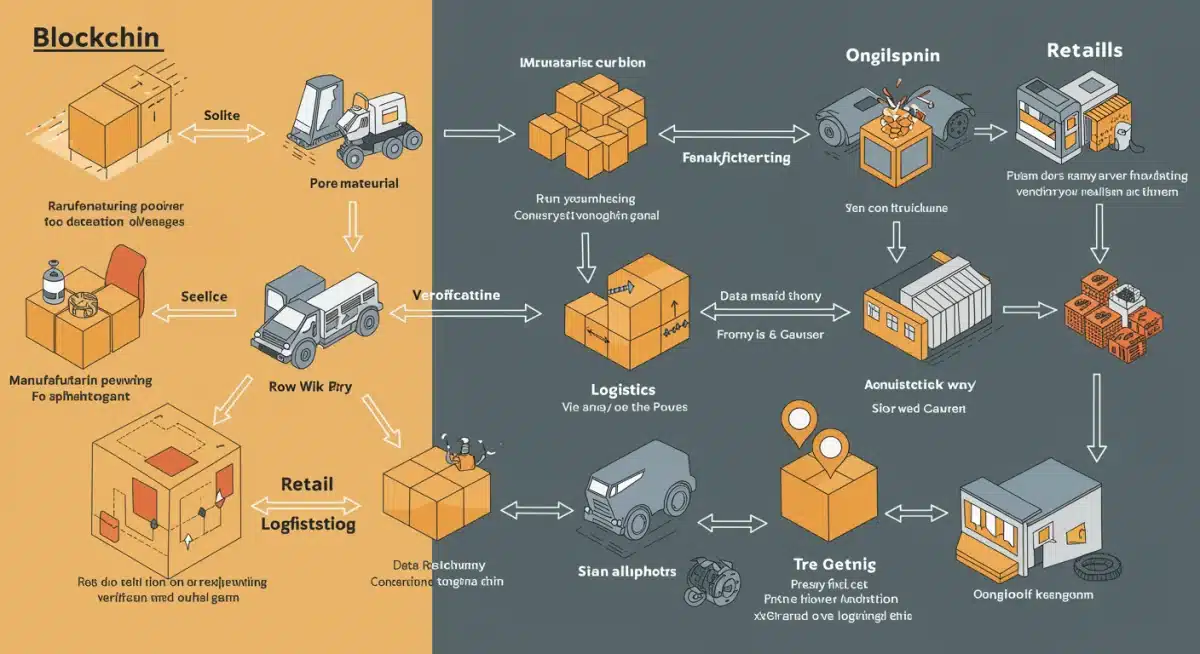 Infographic showing product journey with blockchain verification points