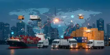 Digital illustration of global shipping logistics impacting e-commerce profits in Q4 2024.