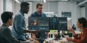 Retail team analyzing marketing ROI data on screens