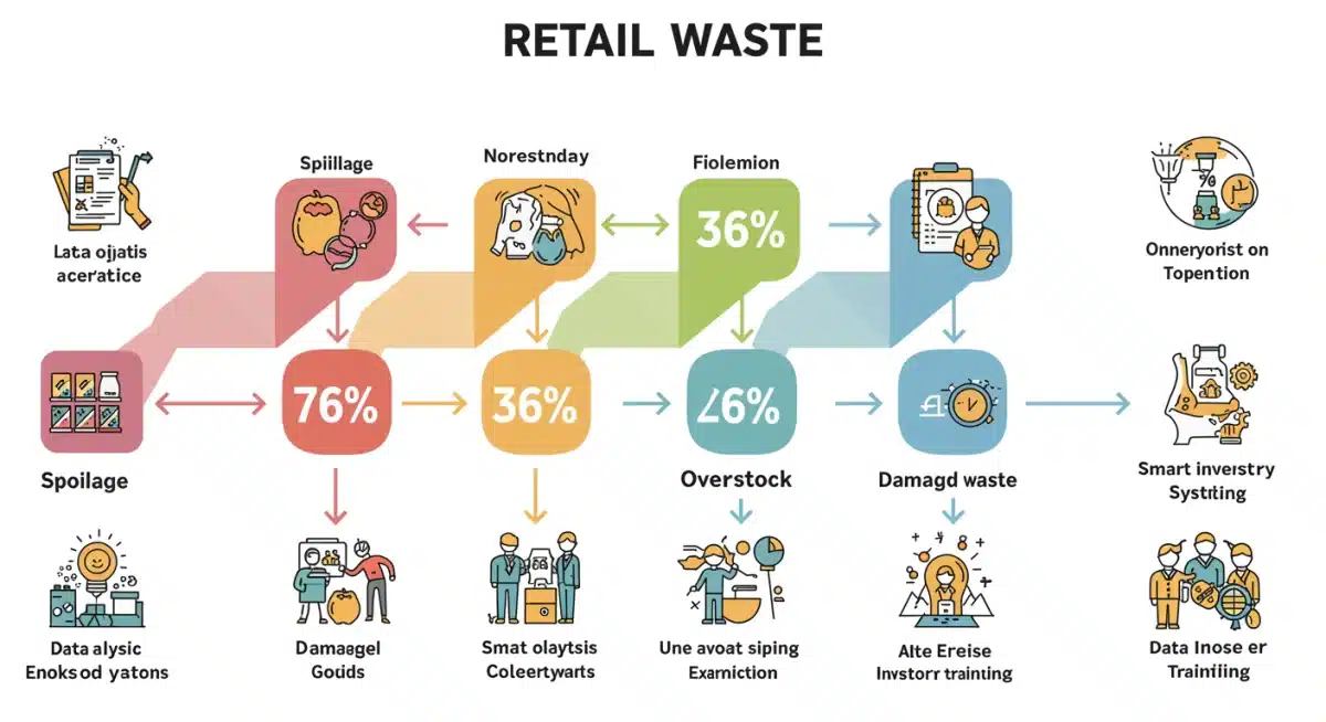 Infographic showing types of retail waste and their reduction strategies