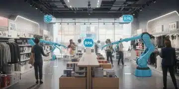 RPA robots optimizing inventory in a modern US retail store for cost reduction