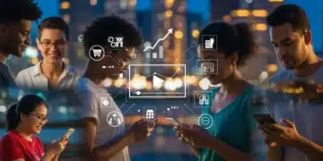 People engaging with short-form video on mobile devices, showcasing retail products and rising sales trends.